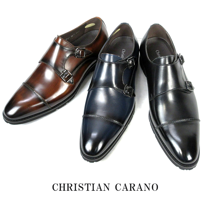 日本製 本革 Christian Carano クリスチャンカラノ メンズ ドレス＆ビジネスシューズ ストレートチップ スワール モンク ダブルストラップ 3E 撥水 手塗り染め