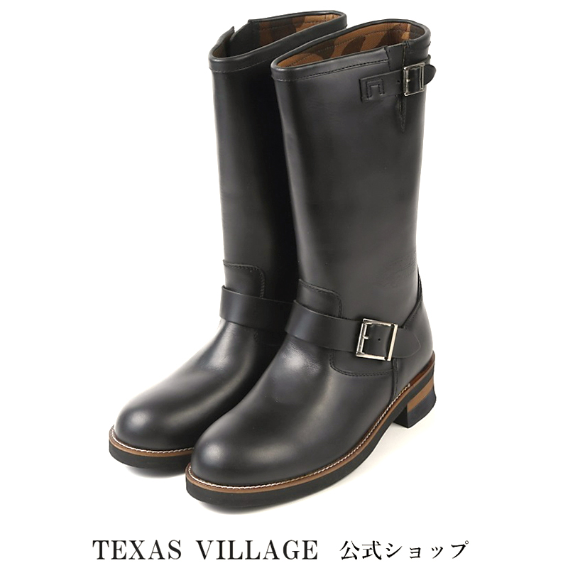 日本製 本革 エンジニアブーツ ウエスタン オイルレザー ブーツ メンズ プレーントゥ 3E TEXAS VILLAGE